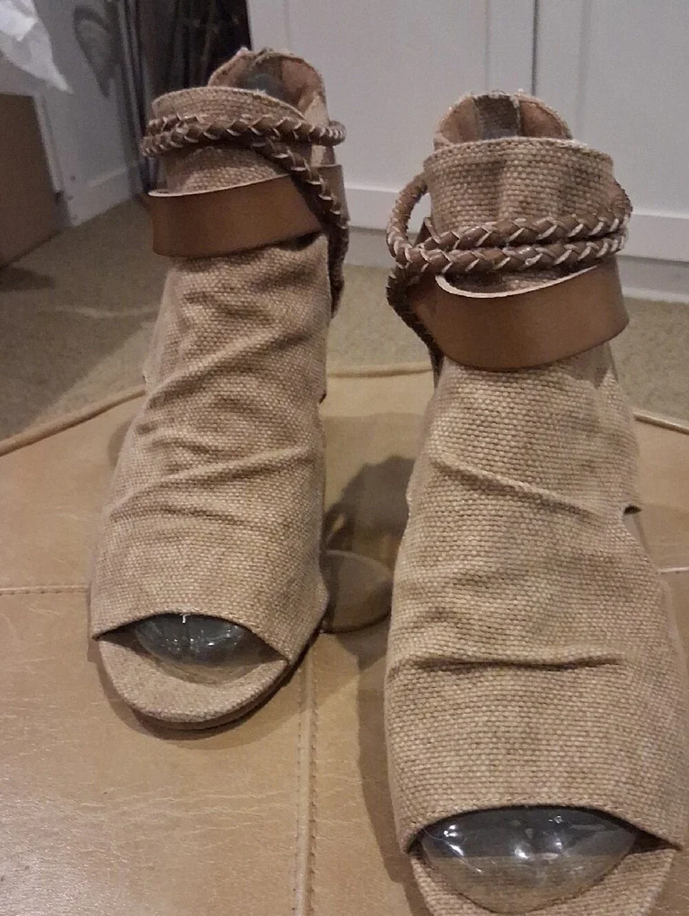 BLOWFISH Women's Tan Wedge Sandals with Braided Strap